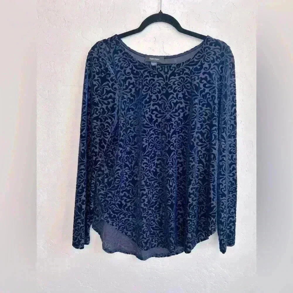Karen Kane LG long sleeve shirttail velvet burnout blouse. Whimsigoth retro y2k
